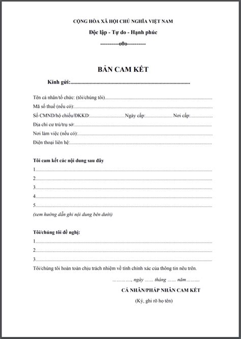 9 Mẫu bản cam kết thông dụng .